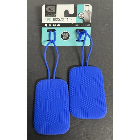 G FORCE Set of 2 Royal Blue Rectangle Luggage Tags Embossed Silicone 2.5" x 3" - Picture 1 of 2
